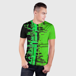 Мужская футболка 3D Slim Кибер-глитч зелёный - фото 2
