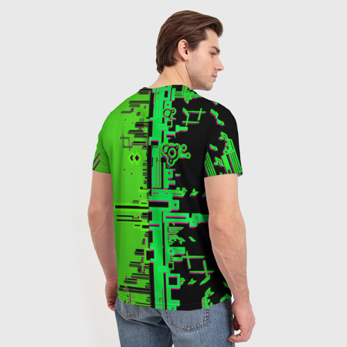 Мужская футболка 3D Кибер-глитч зелёный, цвет 3D печать - фото 4