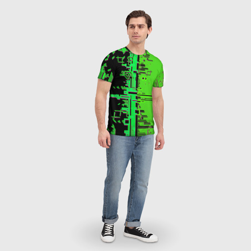 Мужская футболка 3D Кибер-глитч зелёный, цвет 3D печать - фото 5