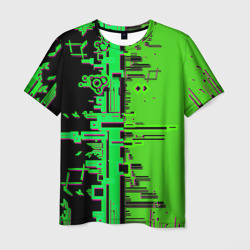 Мужская футболка 3D Кибер-глитч зелёный