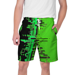 Мужские шорты 3D Кибер-глитч зелёный