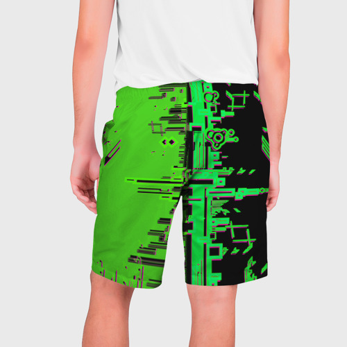 Мужские шорты 3D Кибер-глитч зелёный, цвет 3D печать - фото 2