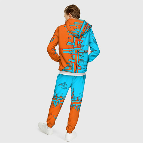 Мужской 3D костюм с принтом Кибер-глитч морозный апельсин, вид сзади #2