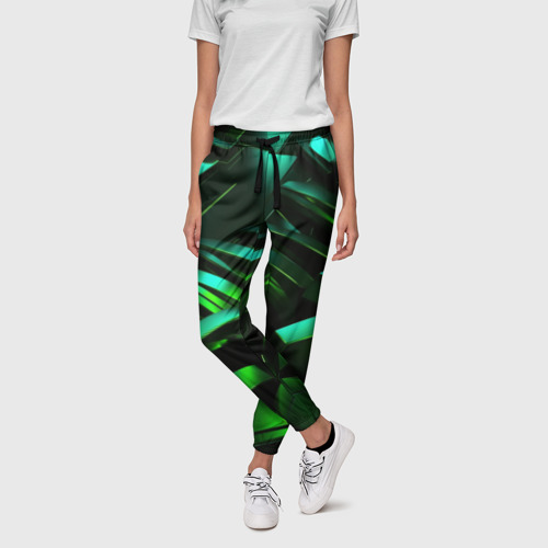 Женские брюки 3D Dark  green abstract, цвет 3D печать - фото 3