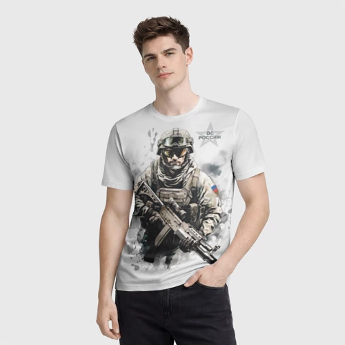 Мужская футболка 3D с принтом ВС России спецназ, фото на моделе #1