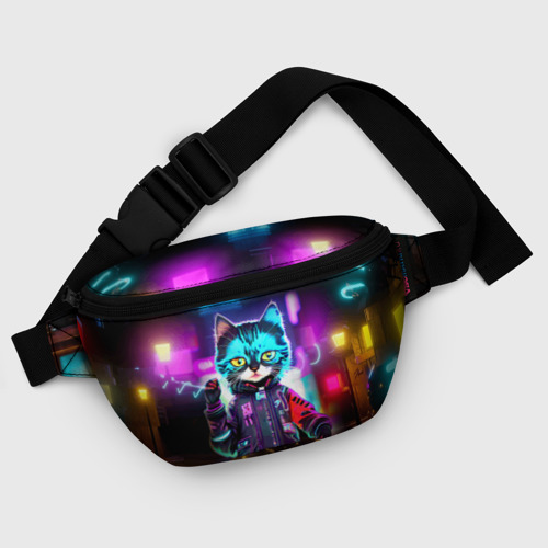 Поясная сумка 3D Cool kitten - cyberpunk - neon glow - фото 6