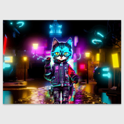 Поздравительная открытка Cool kitten - cyberpunk - neon glow