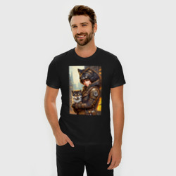 Мужская футболка хлопок Slim Девчонка фурри с волчонком - стимпанк - нейросеть - фото 2