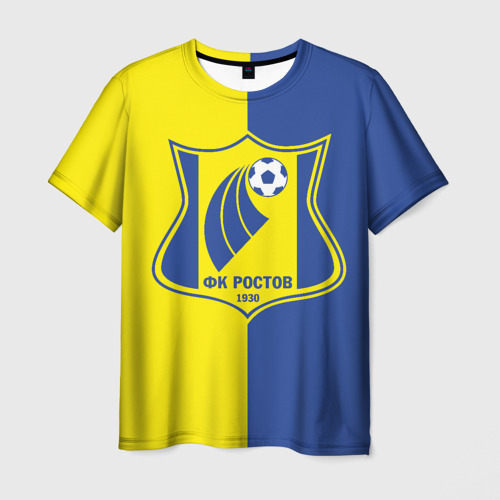 Мужская футболка с принтом ФК Ростов - жёлто синие, вид спереди №1