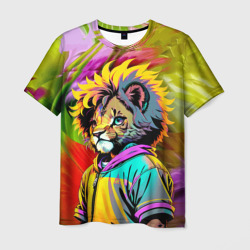 Мужская футболка 3D Funny lion cub - pop art