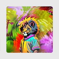 Магнит виниловый Квадрат Funny lion cub - pop art
