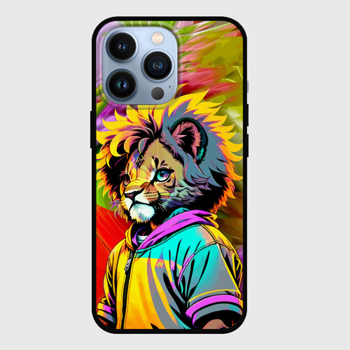 Чехол для iPhone 13 Pro Funny lion cub - pop art, цвет черный