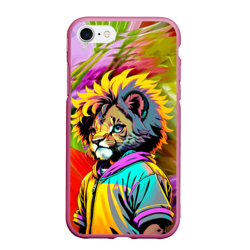Чехол для iPhone 7/8 матовый с принтом Funny lion cub - pop art, вид спереди #2