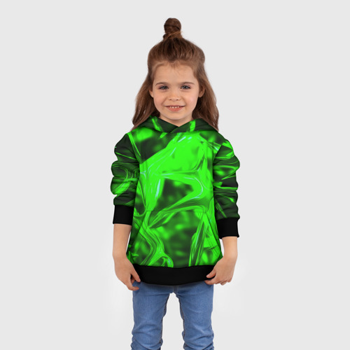 Детская толстовка 3D Зелёная кислотная неоновая коалесценция, цвет черный - фото 4