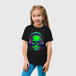 Детская футболка хлопок кислотного цвета череп в наушниках  - фото 2