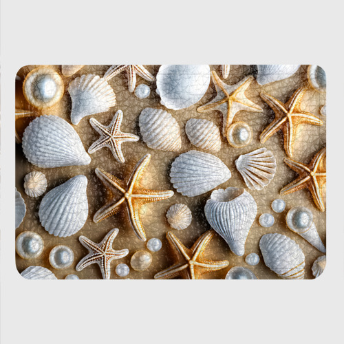 Картхолдер с принтом Ракушки, морские звезды и жемчужины на бежевом, цвет черный - фото 4