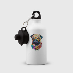 Бутылка спортивная Мопс с цветочным украшением в мексиканском стиле - фото 2