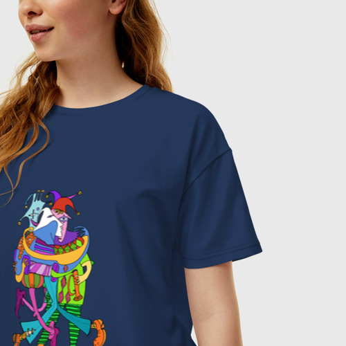 Женская футболка хлопок Oversize Abstract funny clowns, цвет темно-синий - фото 3
