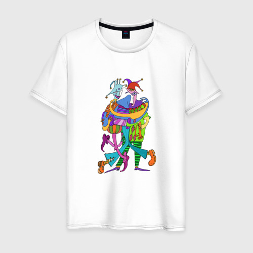 Мужская футболка из хлопка с принтом Abstract funny clowns, вид спереди №1