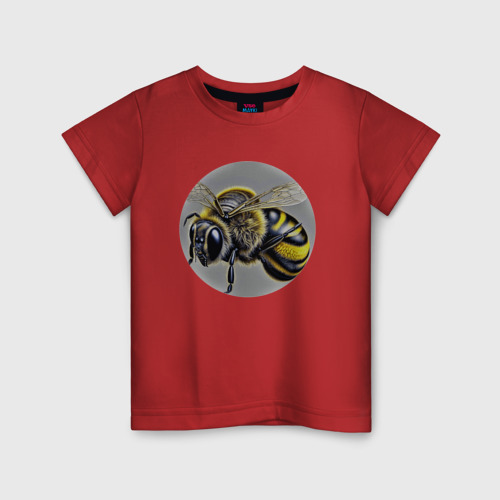 Детская футболка хлопок с принтом Медоносная пчела, вид спереди #2