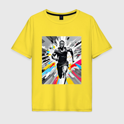 Мужская футболка хлопок Oversize Чернокожий спринтер, цвет желтый