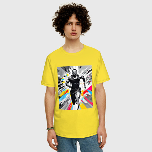 Мужская футболка хлопок Oversize Чернокожий спринтер, цвет желтый - фото 3