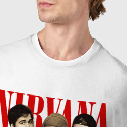 Футболка с принтом Nirvana rock band для мужчины, вид на модели спереди №4. Цвет основы: белый