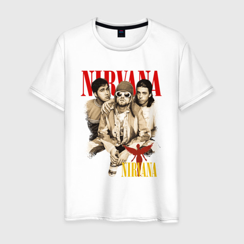 Мужская футболка из хлопка с принтом Nirvana rock band, вид спереди №1