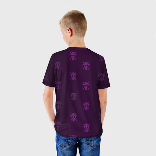 Детская футболка 3D с принтом Ван пис - Луффи фиолетовый, вид сзади #2