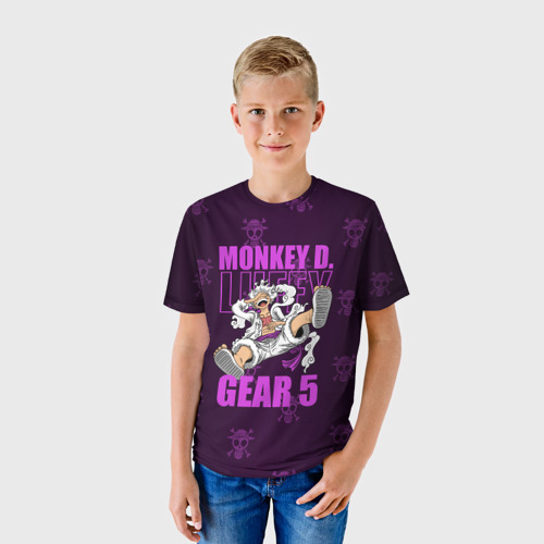 Детская футболка 3D с принтом Ван пис - Луффи фиолетовый, фото на моделе #1