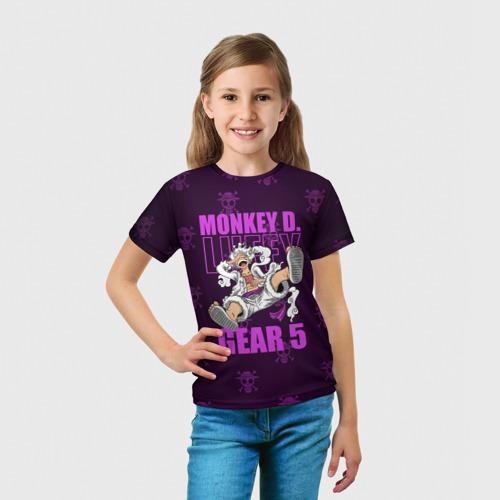 Детская футболка 3D с принтом Ван пис - Луффи фиолетовый, вид сбоку #3