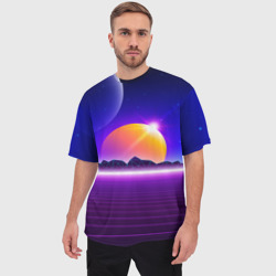 Мужская футболка oversize 3D Mountains - sun - space - vaporwave - фото 2