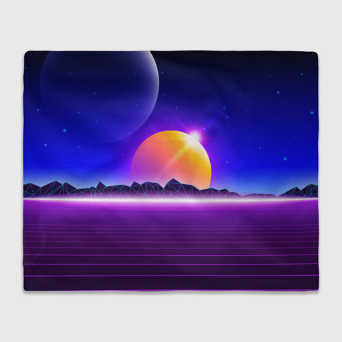 Плед 3D Mountains - sun - space - vaporwave, цвет 3D (велсофт)