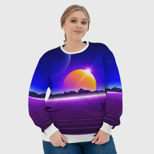 Женский свитшот 3D Mountains - sun - space - vaporwave, цвет 3D печать - фото 6