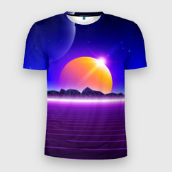 Мужская футболка 3D Slim Mountains - sun - space - vaporwave
