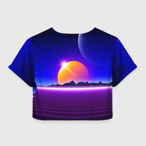 Женская футболка Crop-top 3D Mountains - sun - space - vaporwave, цвет 3D печать - фото 2