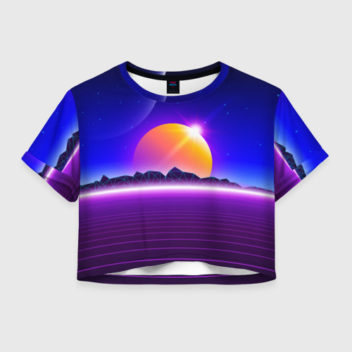 Женская футболка Crop-top 3D Mountains - sun - space - vaporwave, цвет 3D печать