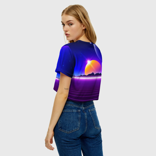 Женская футболка Crop-top 3D Mountains - sun - space - vaporwave, цвет 3D печать - фото 5