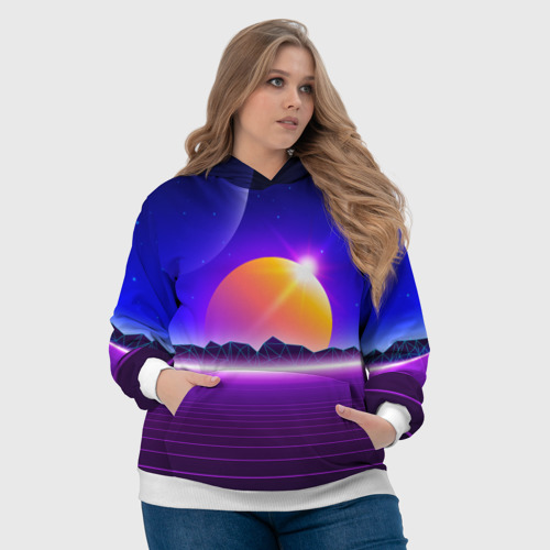 Женская толстовка 3D Mountains - sun - space - vaporwave, цвет 3D печать - фото 6
