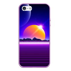 Чехол для iPhone 5/5S матовый Mountains - sun - space - vaporwave