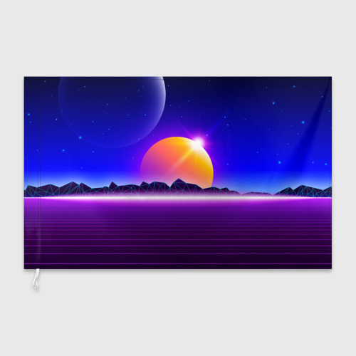 Флаг 3D Mountains - sun - space - vaporwave - фото 3