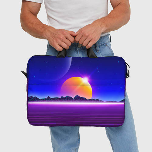 Сумка для ноутбука 3D Mountains - sun - space - vaporwave, цвет 3D печать - фото 5