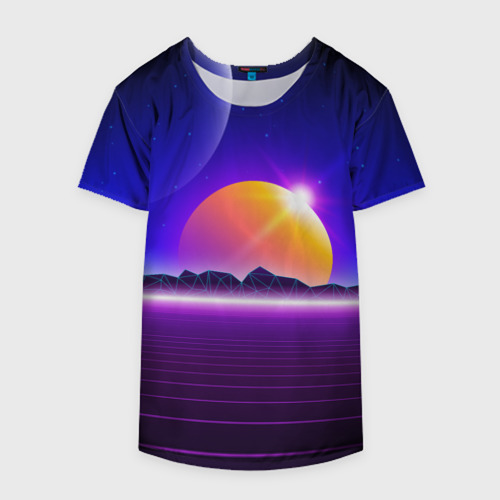 Накидка на куртку 3D Mountains - sun - space - vaporwave, цвет 3D печать - фото 4