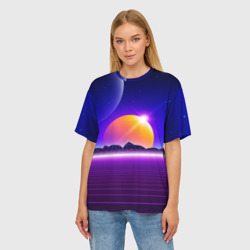 Женская футболка oversize 3D Mountains - sun - space - vaporwave - фото 2