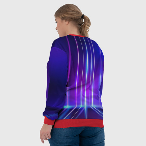 Женский свитшот 3D с принтом Neon glow - vaporwave - strips, вид сзади #2