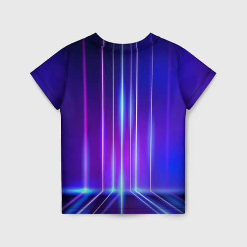 Детская футболка 3D с принтом Neon glow - vaporwave - strips, вид сзади #1