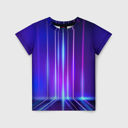 Детская футболка 3D с принтом Neon glow - vaporwave - strips, вид спереди #2