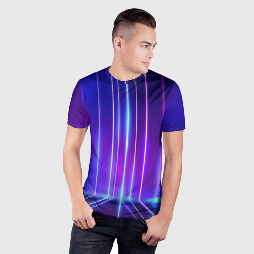 Мужская футболка 3D Slim Neon glow - vaporwave - strips, цвет 3D печать - фото 3