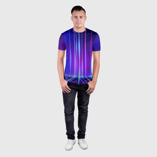 Мужская футболка 3D Slim Neon glow - vaporwave - strips, цвет 3D печать - фото 4