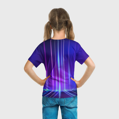 Детская футболка 3D с принтом Neon glow - vaporwave - strips, вид сзади #2